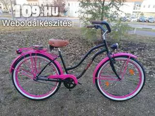 Apróhirdetés, Női kerékpár Neuzer cruiser matt fekete rózsaszín felszerelt