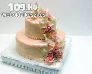 Apróhirdetés, Esküvői torta rózsaszínű marcipán orchideákkal