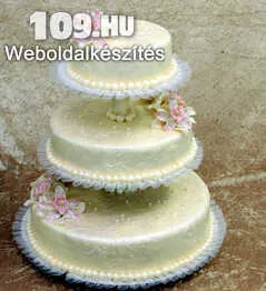 Apróhirdetés, Esküvői torta hagyományos fehér, aszimmetrikus marcipán orchideával