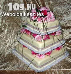 Apróhirdetés, Esküvői torta négyzet alakú, élő rózsás díszítéssel