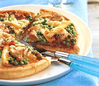 Tonhalas-zöldborsós pizza